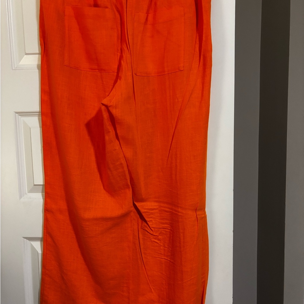 H&M Bright Orange Eco Viscose Linen Trousers - Picture 2 of 7